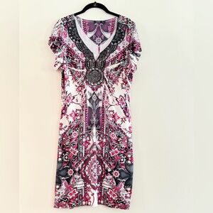 Apt. 9 Purple and Black Intricate Design  Dress Rhinestone Accents. Size L